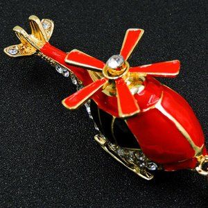Cute Litle RED HELICOPTER with Moveable Blades and CLEAR CRYSTAL ACCENTS